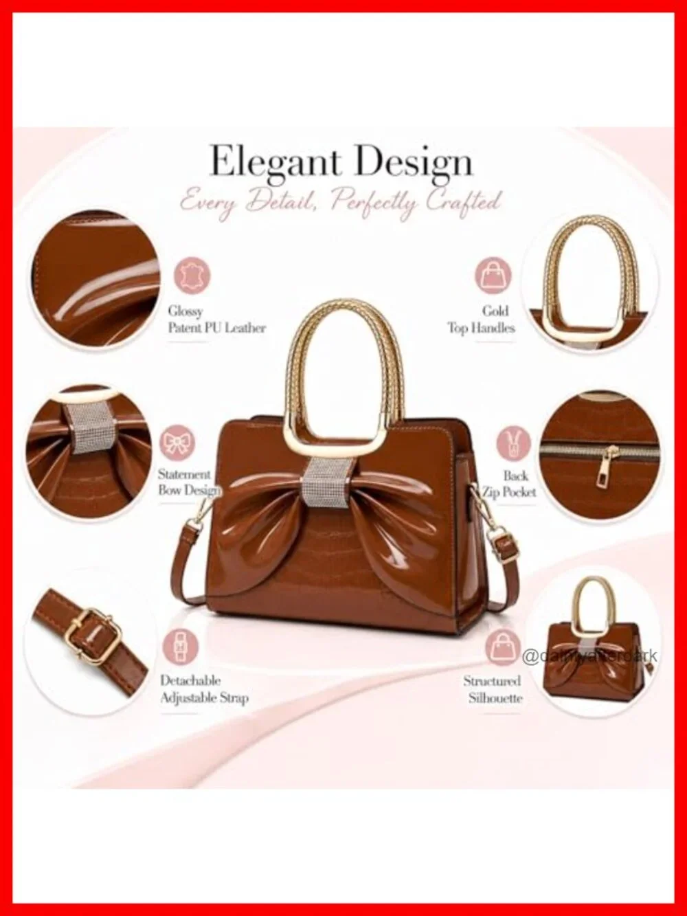 Women's Glossy Patent Leather Top Handle Satchel Medium Structured Handbag